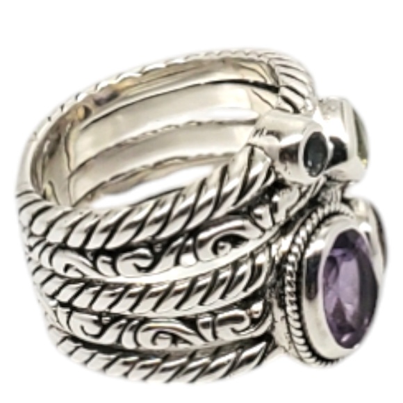 Samuel B Sterling Silver Multi-Stone Ring Wide Band Size 6 # 20232 - Picture 4 of 8